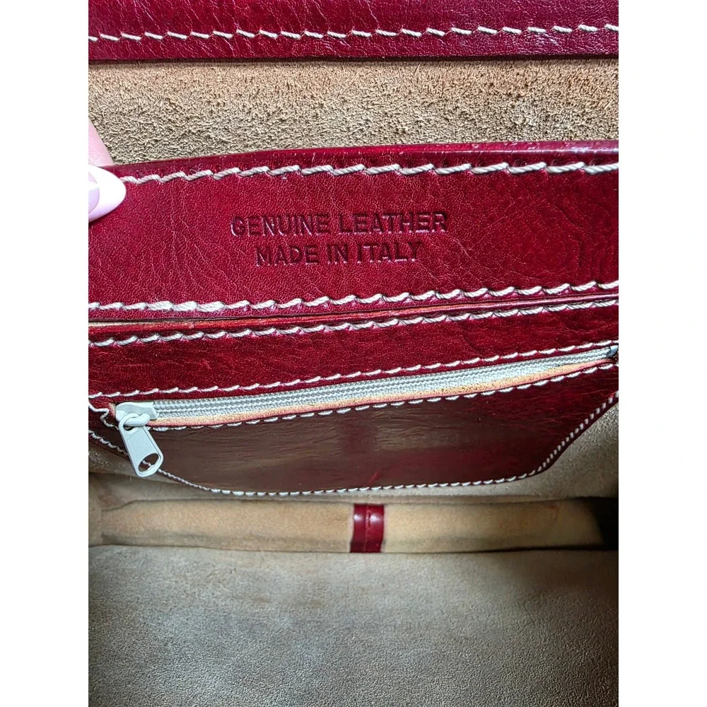 Vintage Italian Genuine Leather Organizer Satchel Crossbody with Shoulder Strap